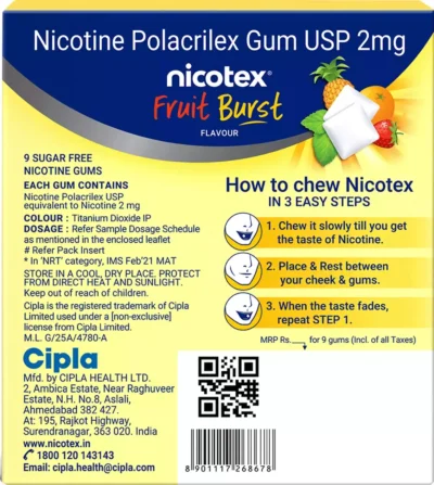 NICOTEX 2MG CHEWING GUMS | FRUIT BURST | SUGAR FREE - Image 2