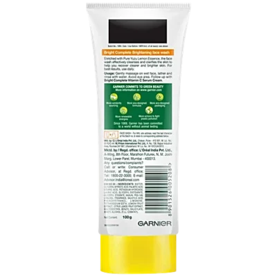 GARNIER SKIN NATURALS BRIGHT COMPLETE VITAMIN C FACE WASH 100gm - Image 2